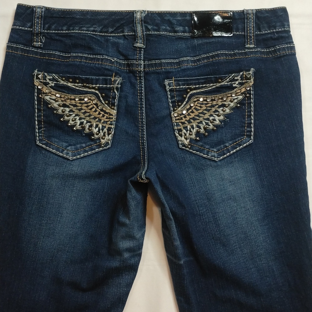 ZCO Jeans Premium Embroidered Wings Bootcut Denim Blue Jeans Sz 7